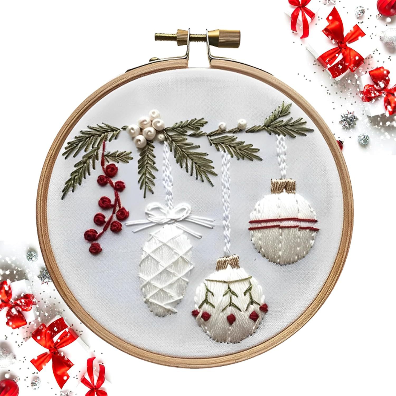 Christmas truck motif embroidery kit with festive fabric