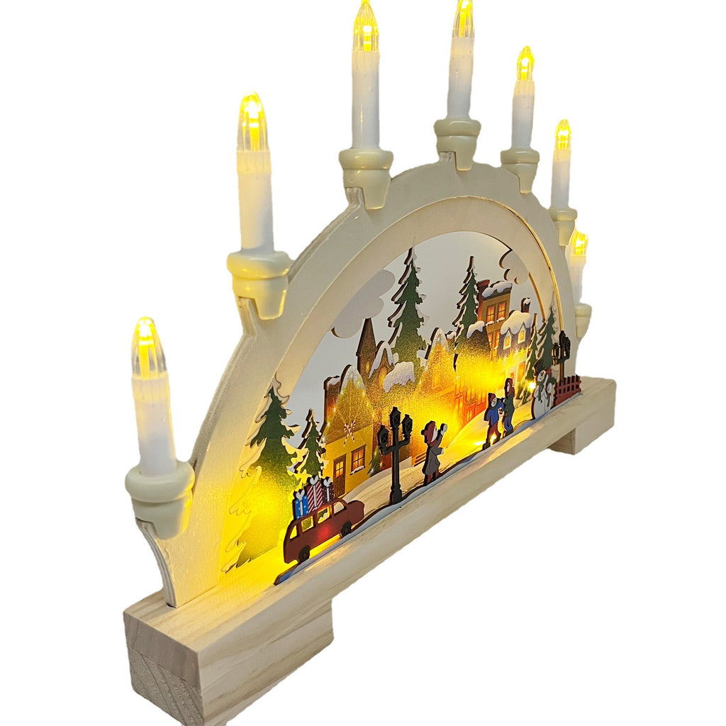 Wooden LED Christmas bridge lamp with warm cabin glow