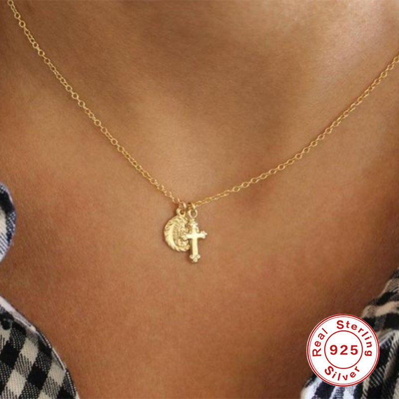 Adjustable gold necklace with Virgin Mary cross pendant