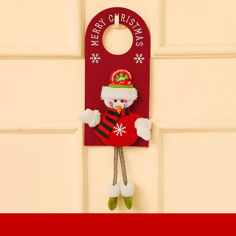 Warm and cozy Christmas door decor with snowman and elk felt hanging