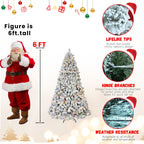 Full view of a tall flocked Christmas tree as a centerpiece for holiday home decor