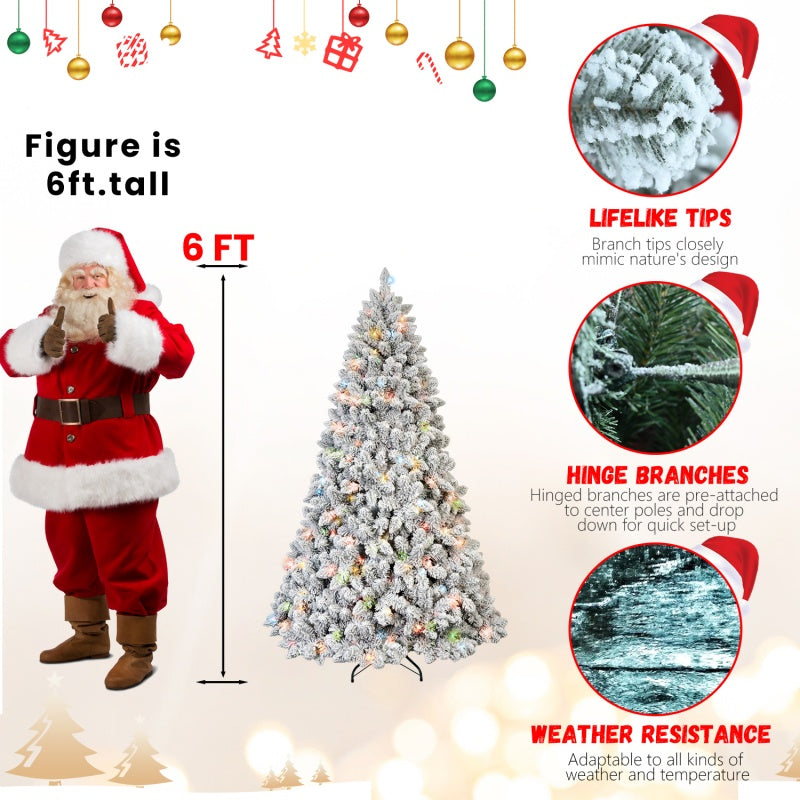 Full view of a tall flocked Christmas tree as a centerpiece for holiday home decor