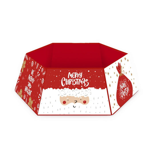 Festive Christmas tree skirt displayed in a cozy holiday setting