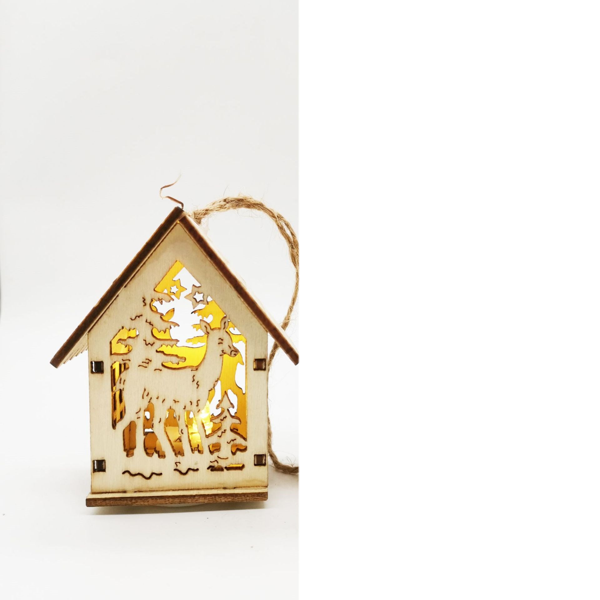 Bell design boxwood Christmas small house pendant for festive home ornamentation