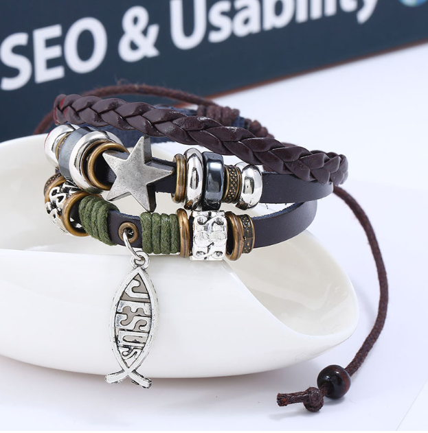 Leather bracelet showing vintage punk style design