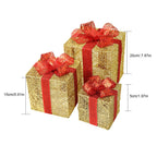 Silver Christmas gift boxes with string lights - holiday ambiance