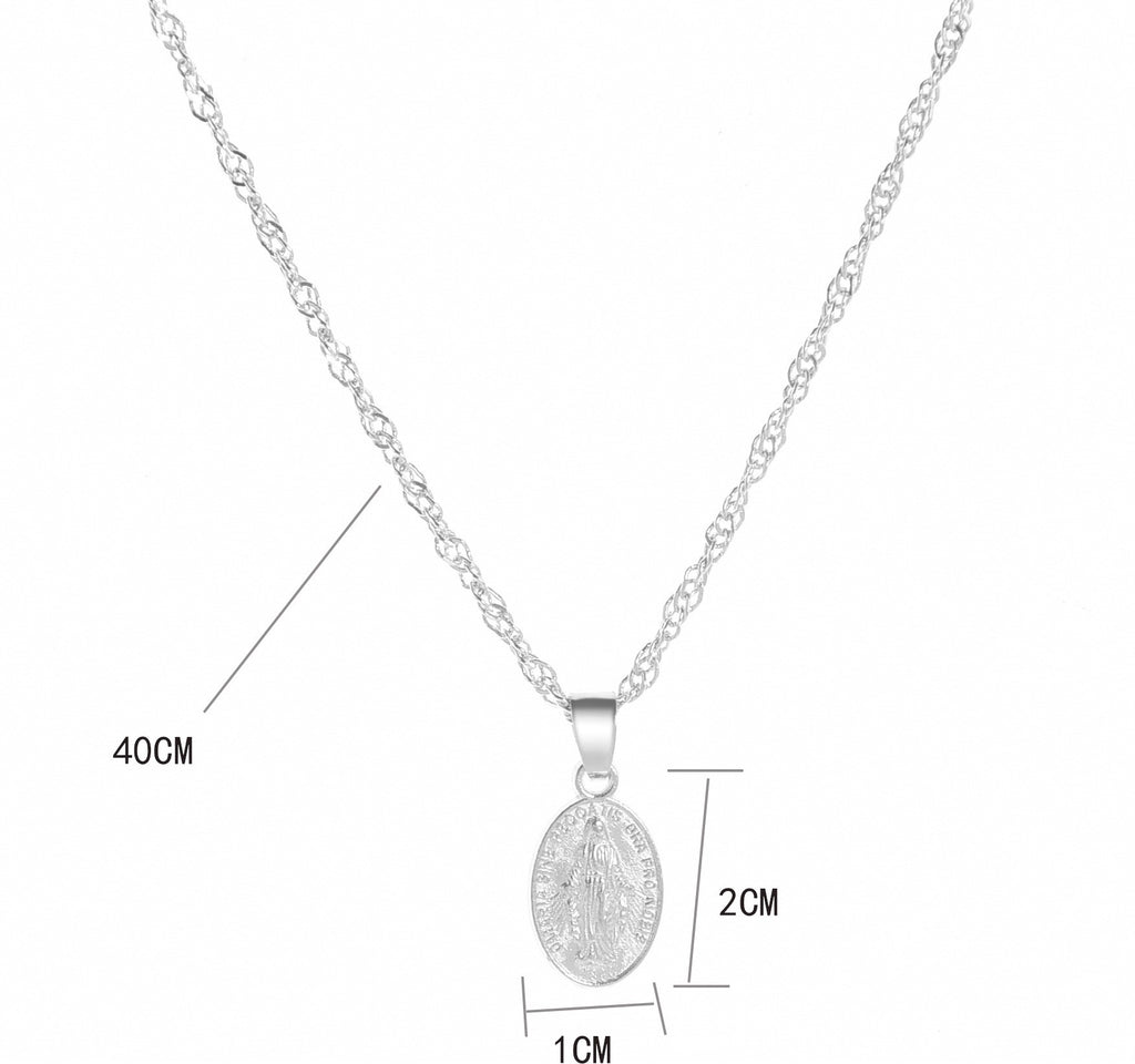 Gold and Silver-tone Mother Mary Medallion Pendant Necklace for Catholic Devotion