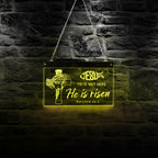 Cross and Christ portrait LED neon light showing illuminated faith artwork with seven color options