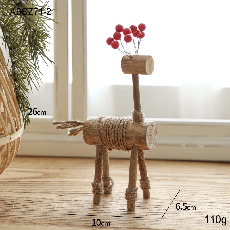 Solid wood deer ornament displayed on Christmas tree branch