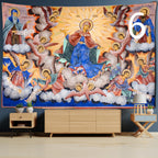 Minimalist printed wall tapestry with faith-based imagery