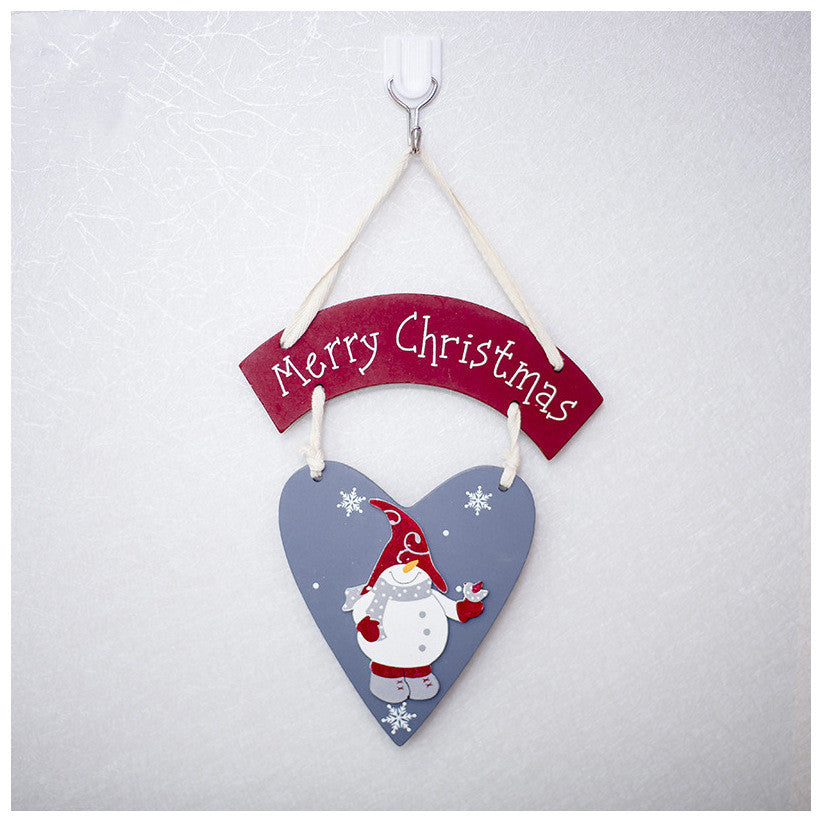 White snowman painted wooden ornament style view, Christmas decorative piece
