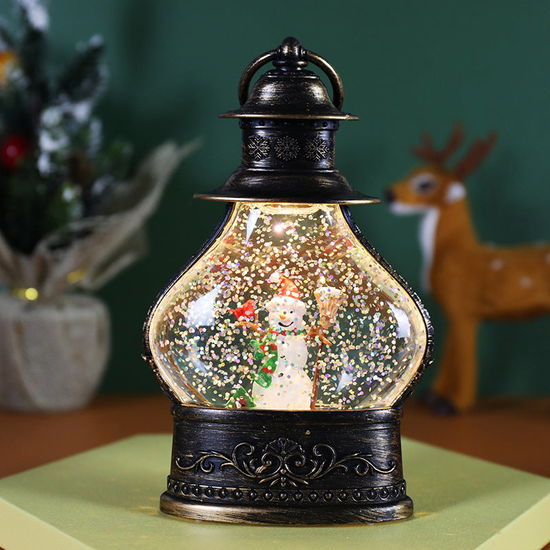 Set of four cartoon Christmas ornaments featuring old man, snowman, tree and elk figures