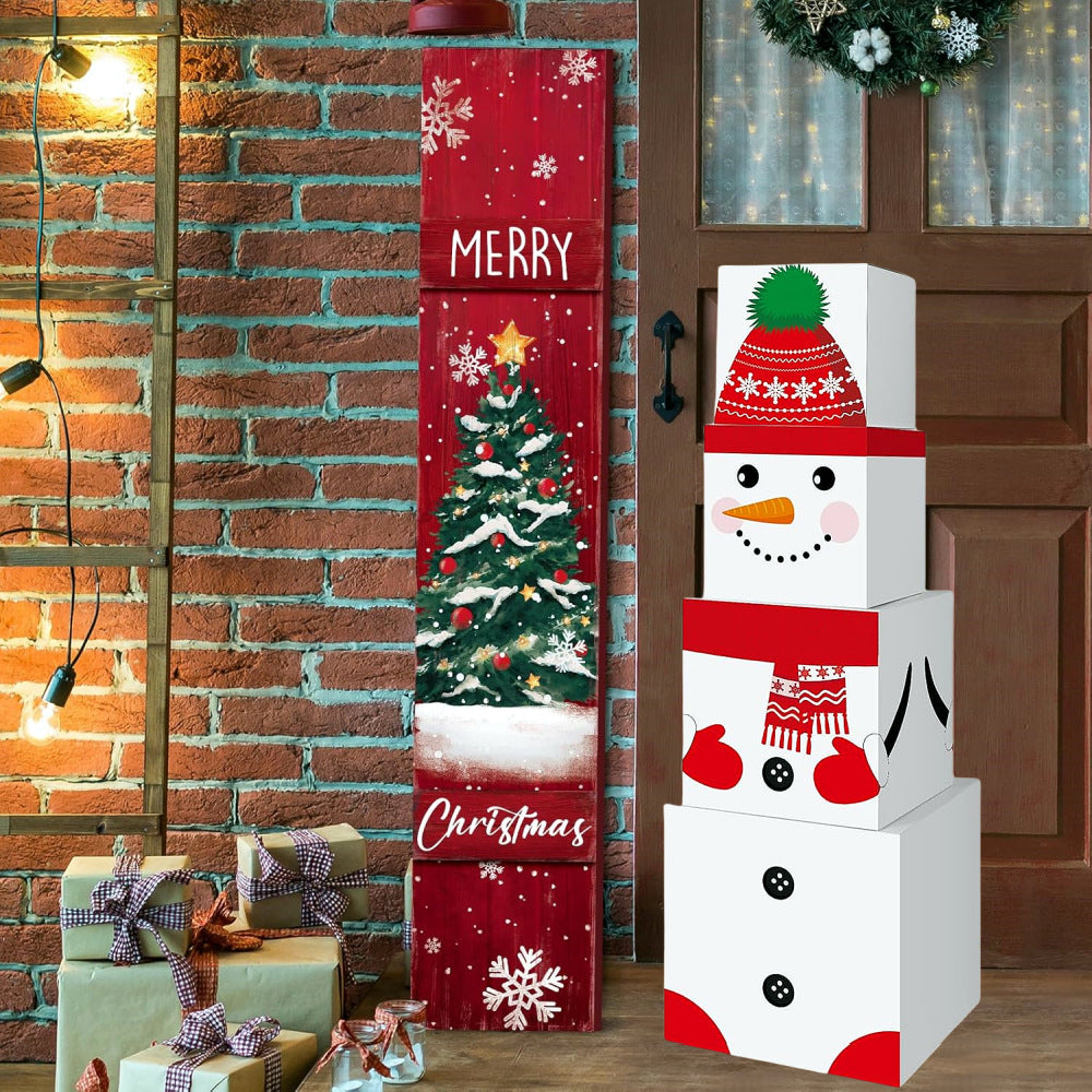 Four-piece paper decorative box set featuring snowman design for holiday celebrations