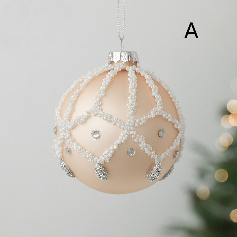 White glass ball ornament with flower design for Christmas tree