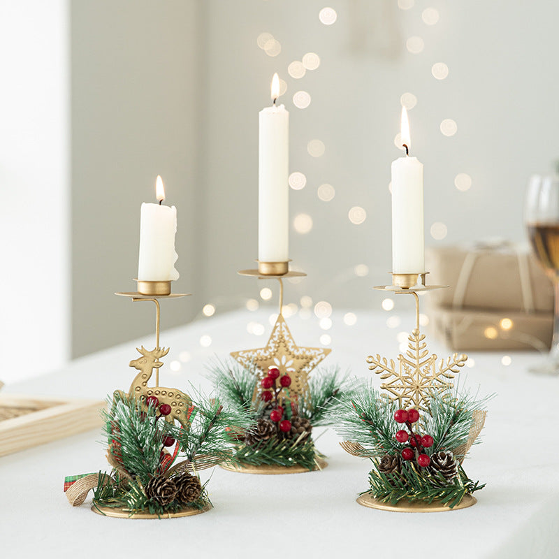 Golden star design on wrought iron candlestick holiday decoration