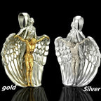 Elegant religious pendant featuring angel and Jesus imagery