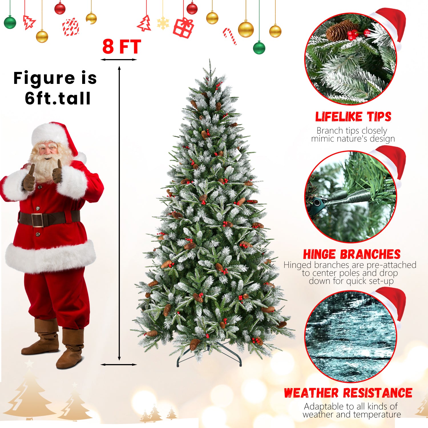 Christmas tree displaying warm lights and traditional holiday decorations