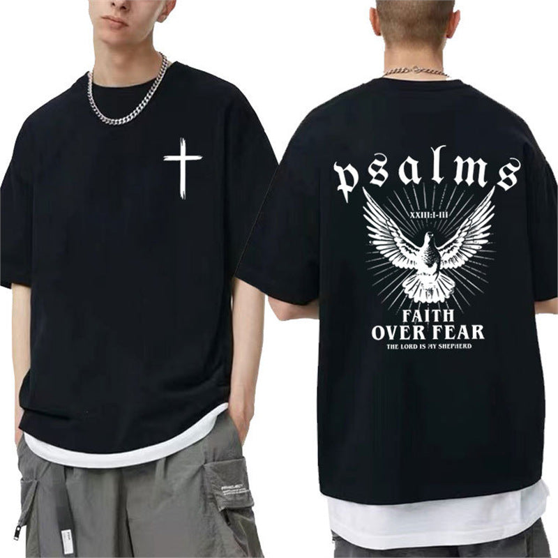 Faith over fear message printed on white Christian t-shirt