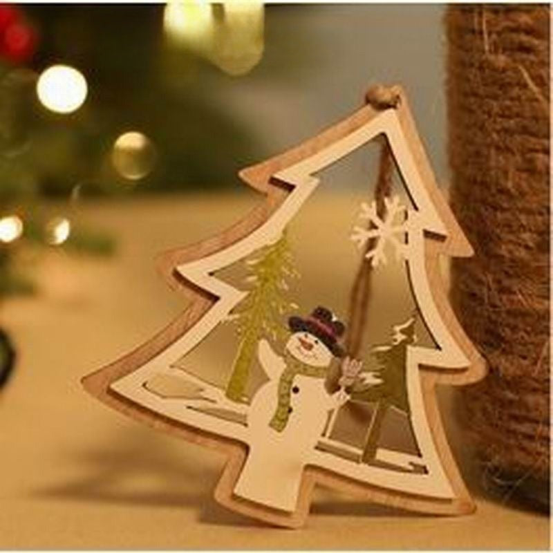 Flat Christmas tree wooden ornament pendant