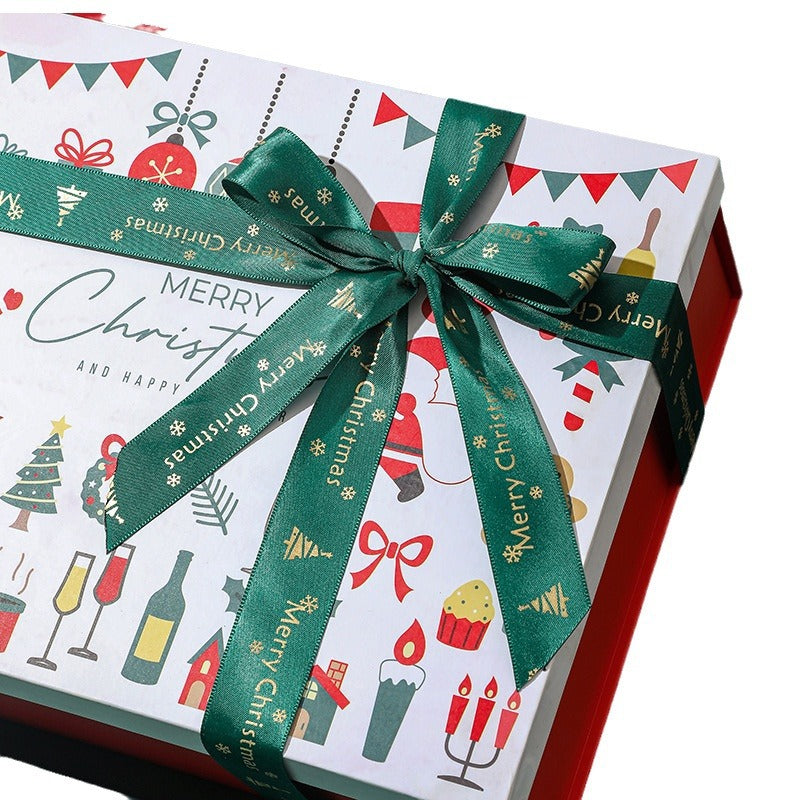 Sturdy paper Christmas gift box featuring festive Santa Claus imagery in white