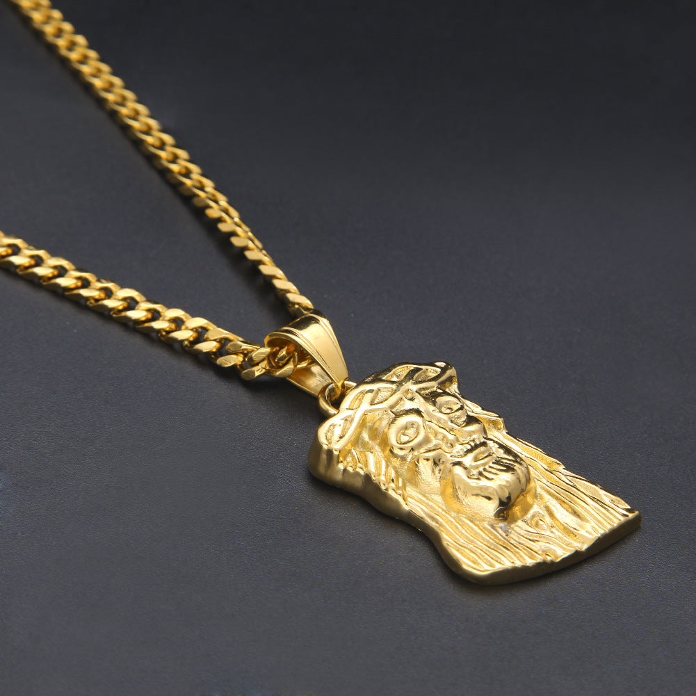 Stainless steel Jesus pendant showing chain and pendant detail