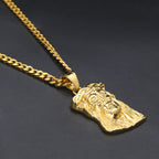Stainless steel Jesus pendant showing chain and pendant detail