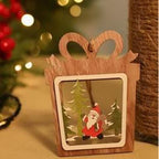 Rustic wooden holiday pendants display