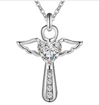 Christian necklace with heart cross and angel wings - meaningful faith gift