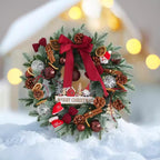 Set of two festive wreaths featuring pine cones and Christmas balls in seasonal setting