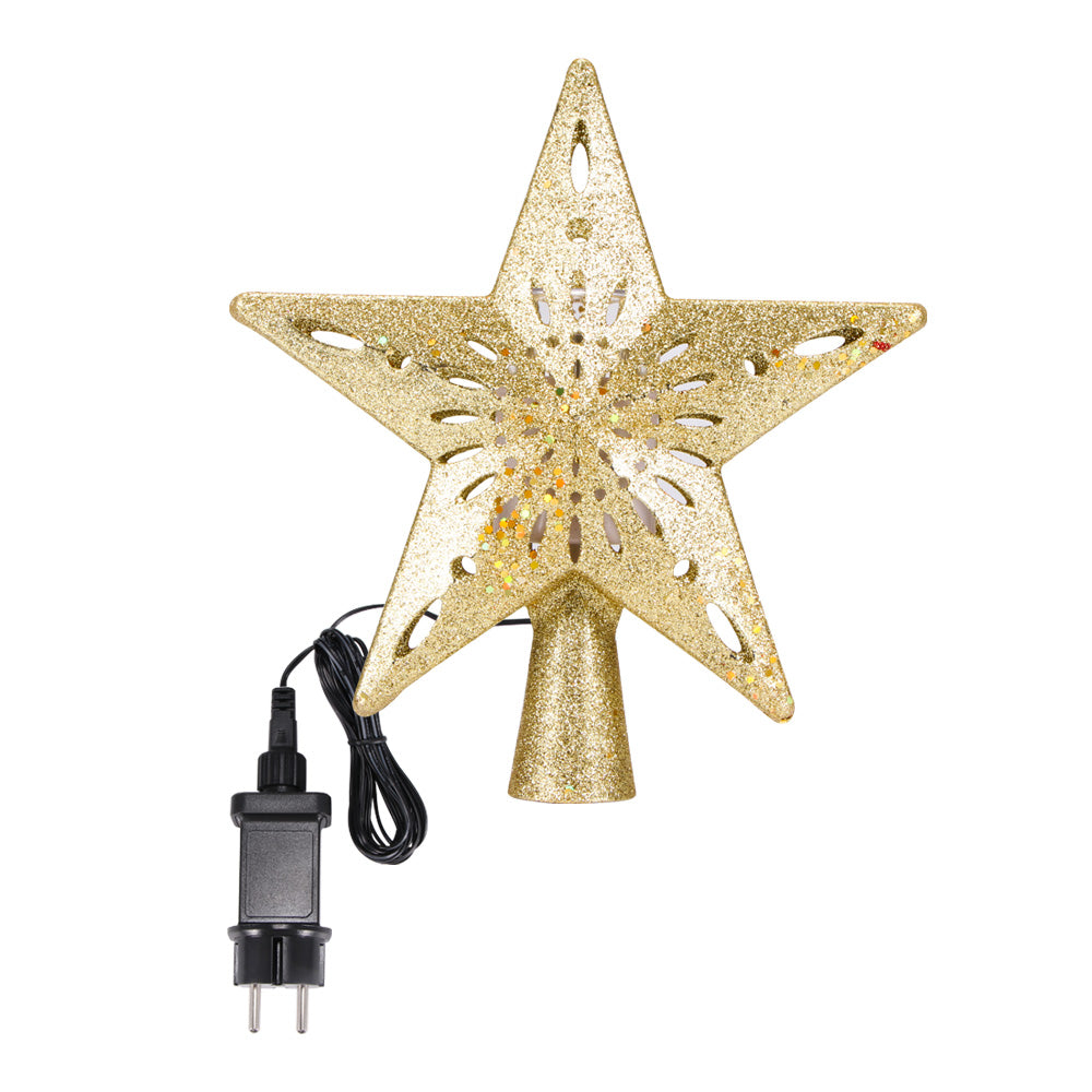 Adjustable LED projector creating snowflake patterns on ceiling