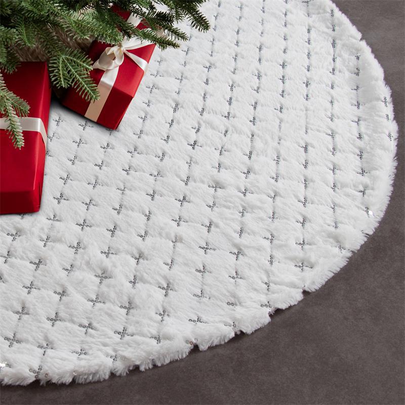 48-inch white tree skirt draped around a Christmas tree base