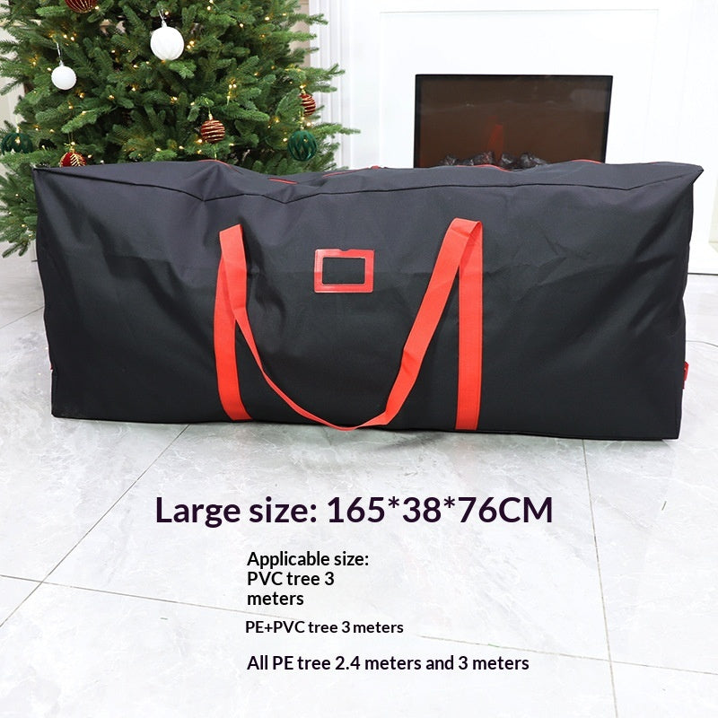 Black small Christmas storage bag with handles on clean surface