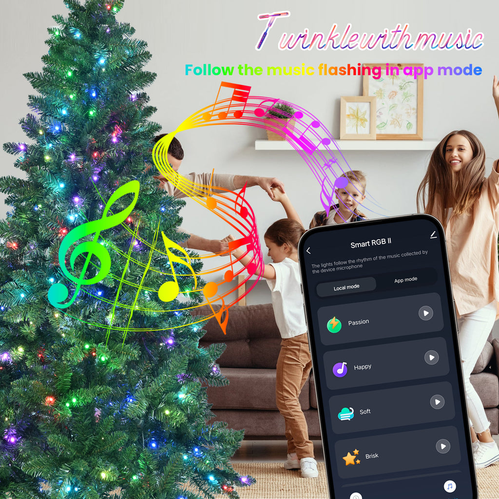 Green Christmas tree displaying colorful holiday ornaments and decorations