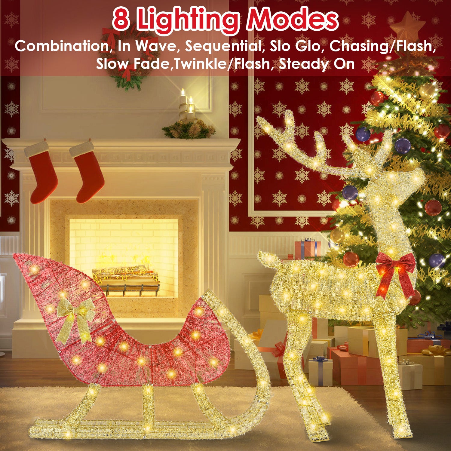 Lighted Reindeer and Sleigh Christmas Display Secondary image