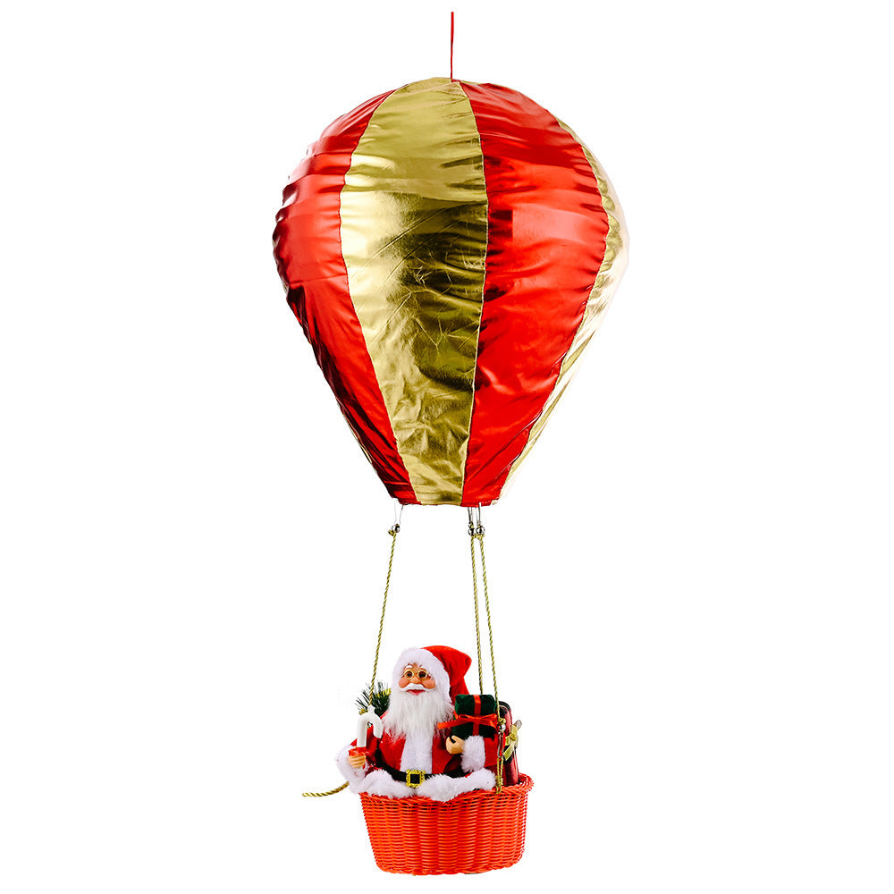 Close-up of Santa figure inside the hot air balloon ornament with velvet accents