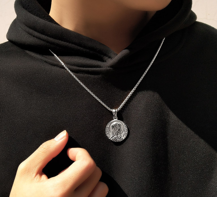 Jesus Christ pendant in polished silver finish with devotional styling