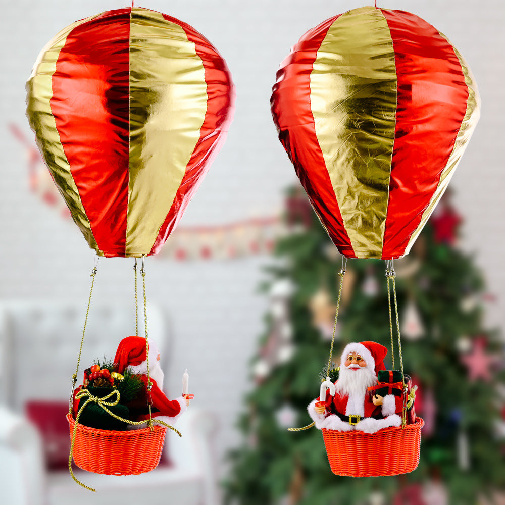Santa Claus Hot Air Balloon Christmas ceiling decoration with red balloon and festive details