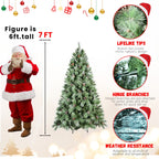 Green Christmas tree with built-in pine cone decorations on branches