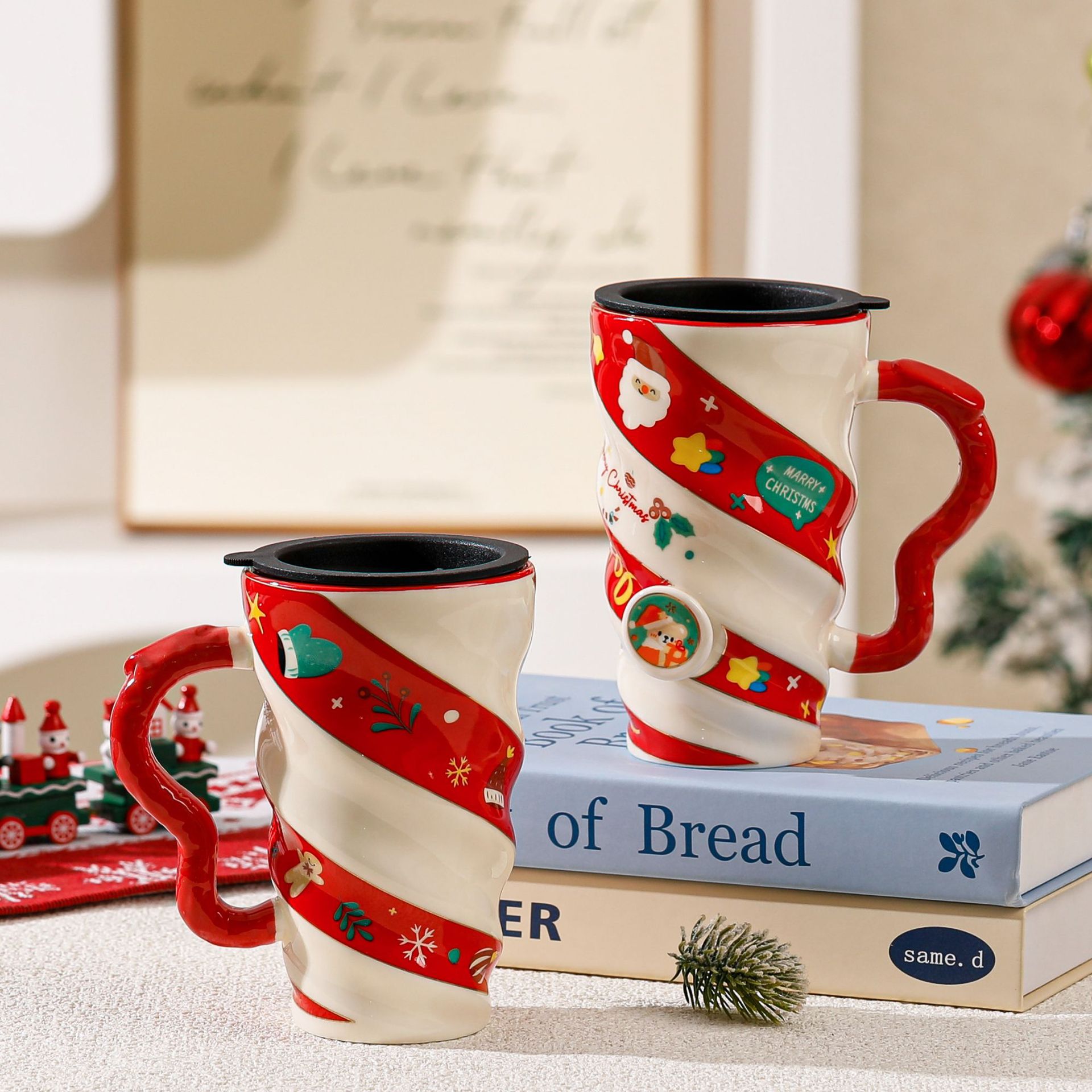 Christmas couple ceramic mug with festive cartoon design for couples Main image