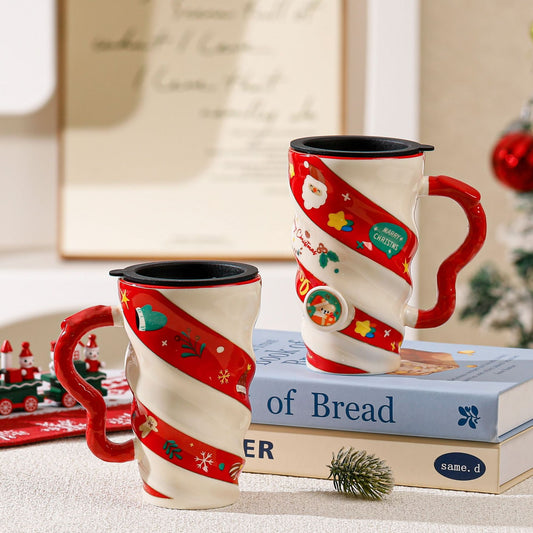 Christmas couple ceramic mug with festive cartoon design for couples