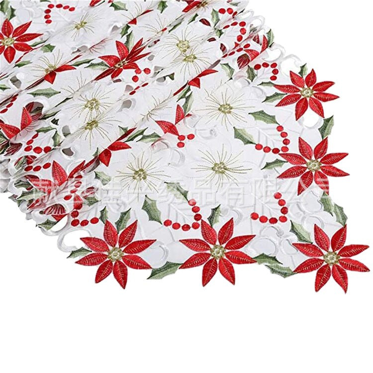 Christmas Embroidered Tablecloth featuring floral design and festive colors