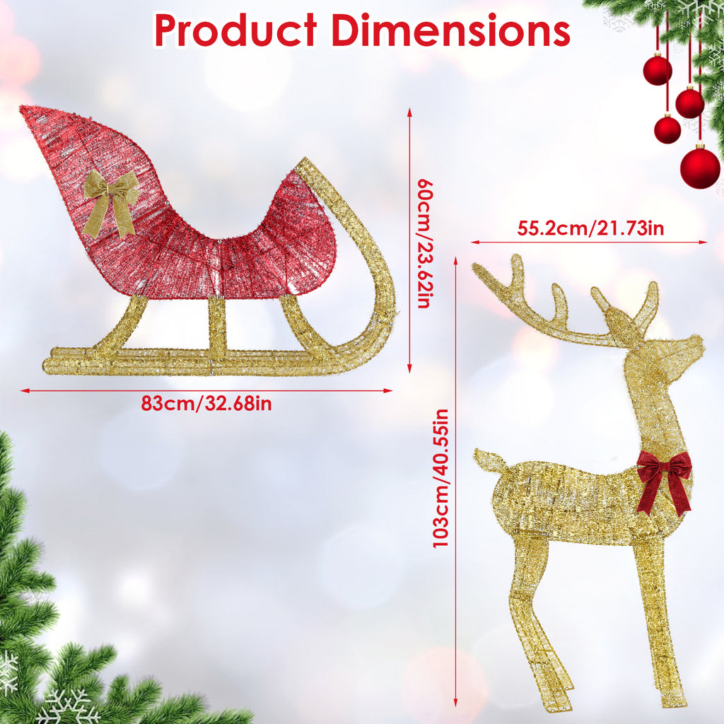 Festive reindeer and sleigh Christmas decoration glowing warmly