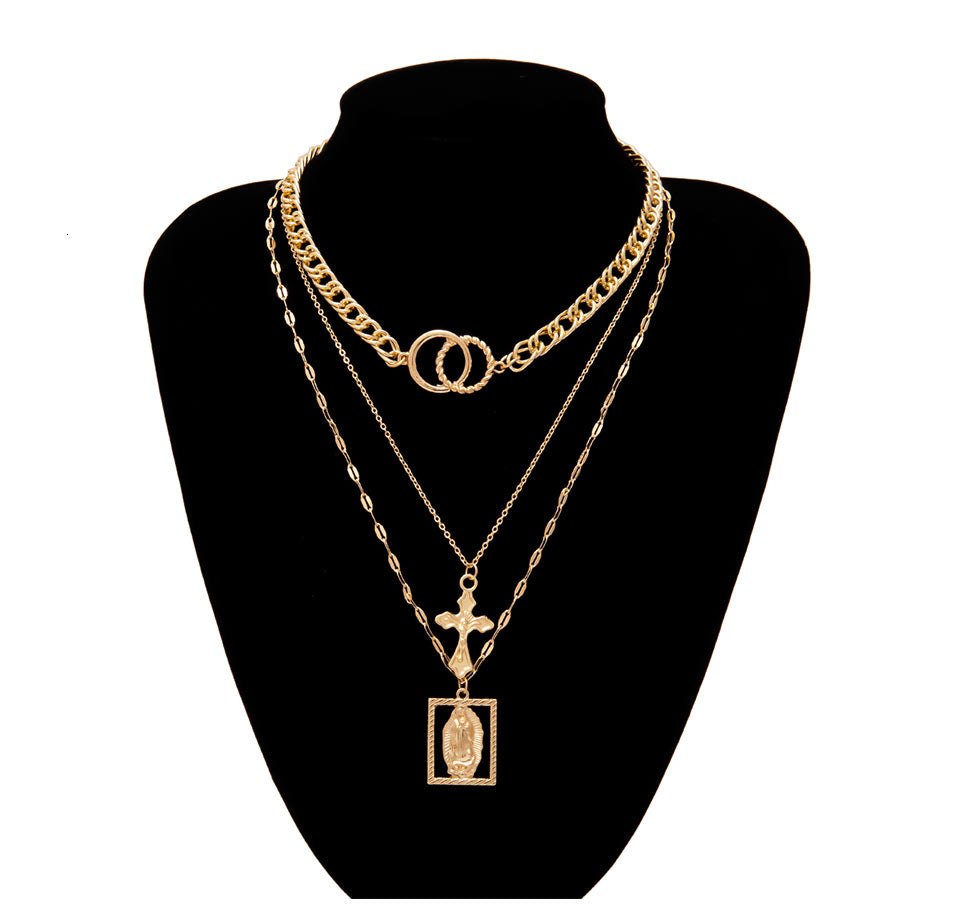 Vintage embossed Jesus necklace complete product view