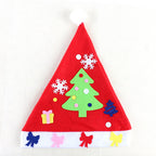 Colorful Christmas hat craft supplies laid out for assembly