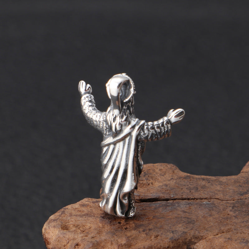 Vintage distressed Jesus pendant showcasing retro style craftsmanship