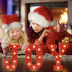 Joy letter light decorations on festive display
