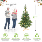 Christmas tree with hanging ornaments in warm lighting
