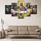 Abstract Christ Jesus canvas art set shown in a dining room setting for home inspiration