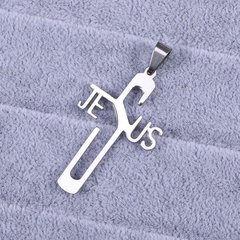 Jesus cross pendant detail showing polished finish and craftsmanship