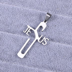 Jesus cross pendant detail showing polished finish and craftsmanship